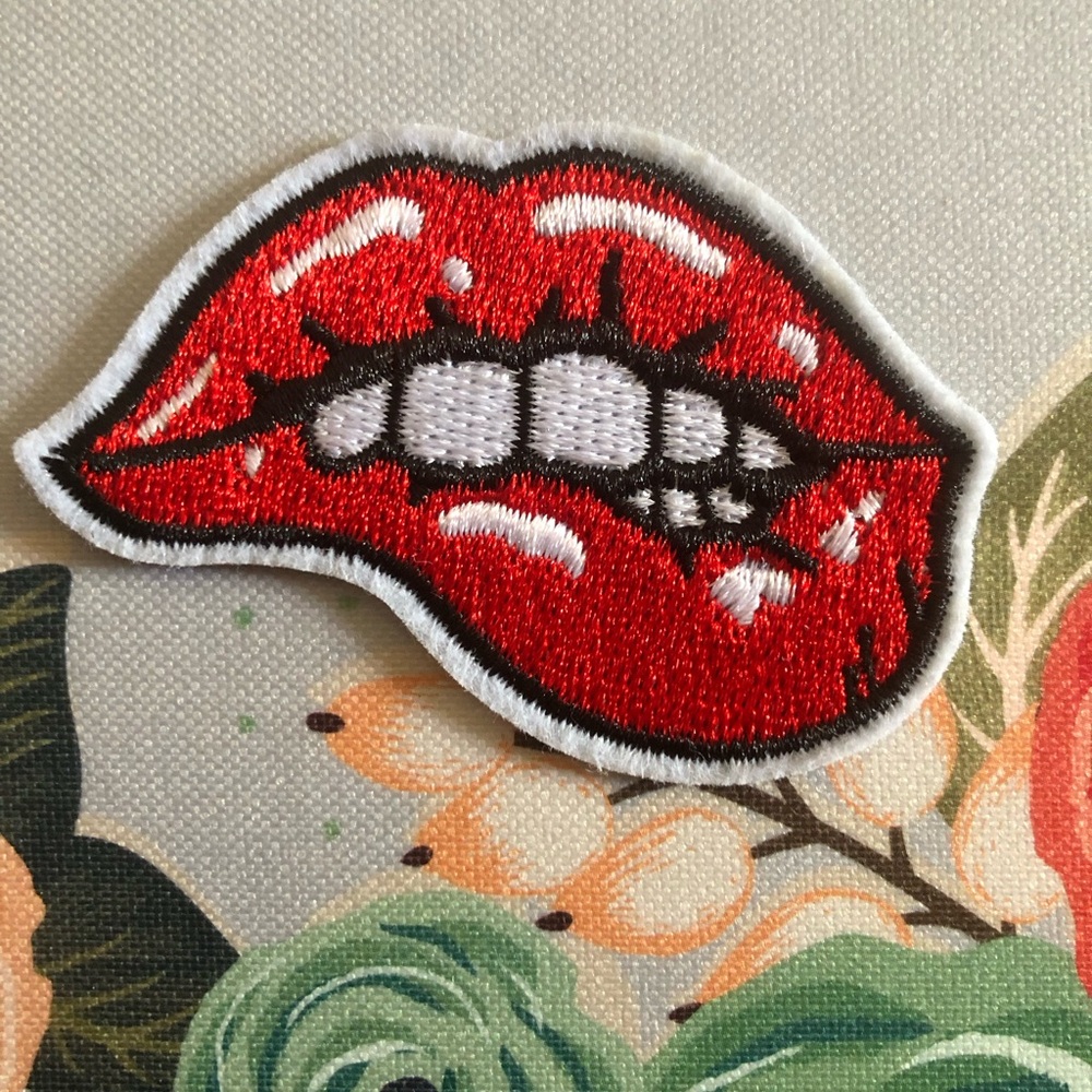 Red Lips Embroidered Hair Patch - Women Accessories